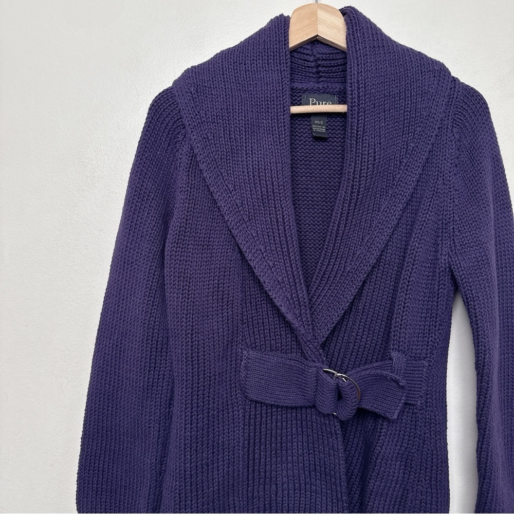 Pure Handknit womens Xsmall/Small Chunky Purple Belt Buckle Cardigan - Picture 8 of 14